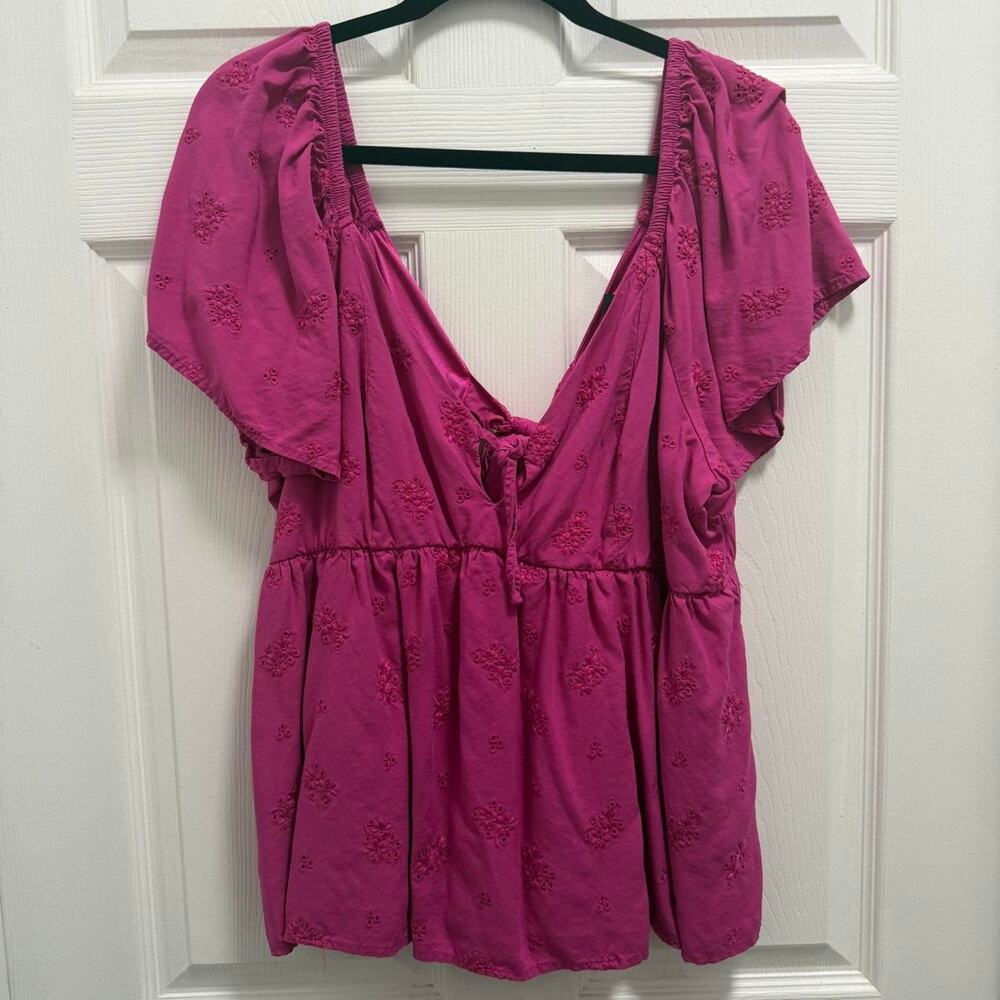 Torrid Pink Eyelet Babydoll Blouse Cottagecore Coquette Size 0